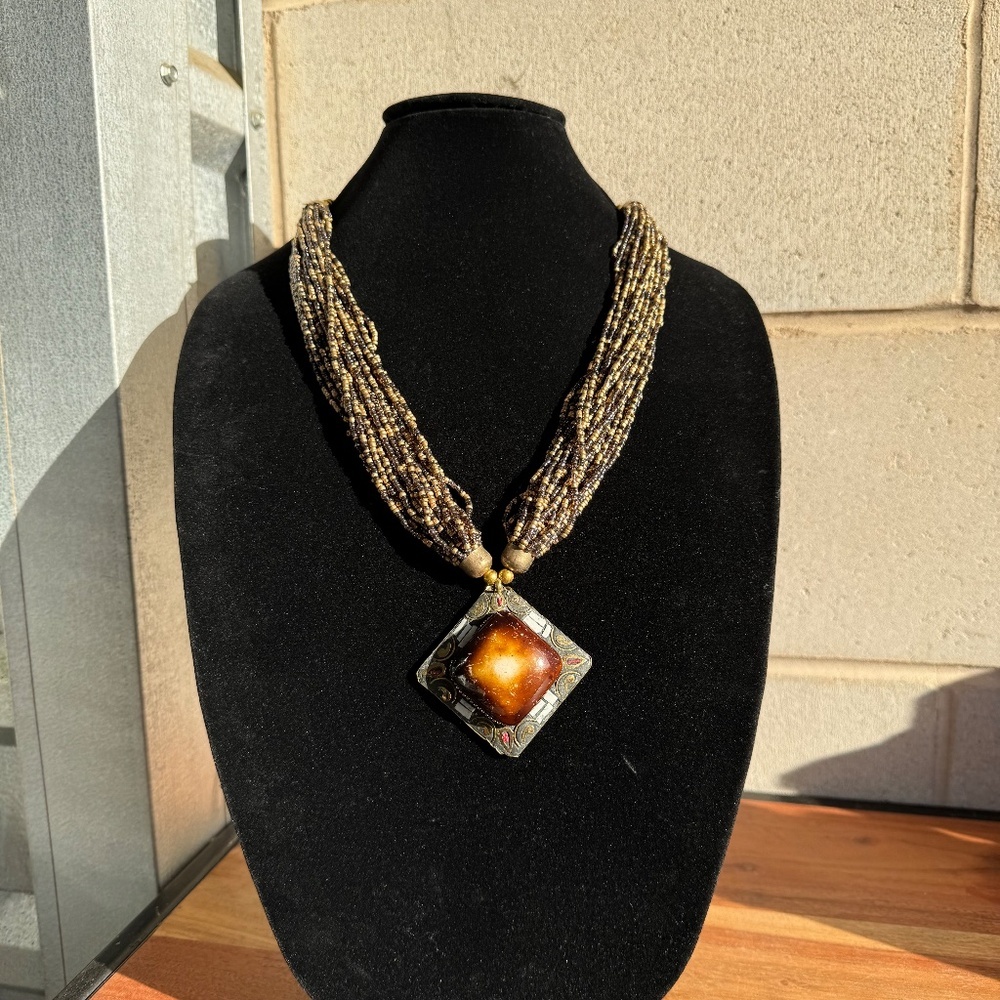 AFRICAN BEADED DENKAYS STATEMENT NECKLACE